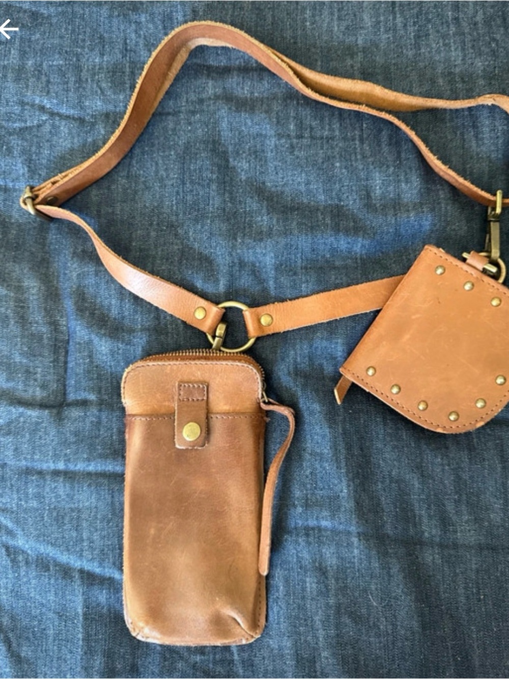 Free People Tan Brown Leather Crossbody Phone Pouch with Coin Case